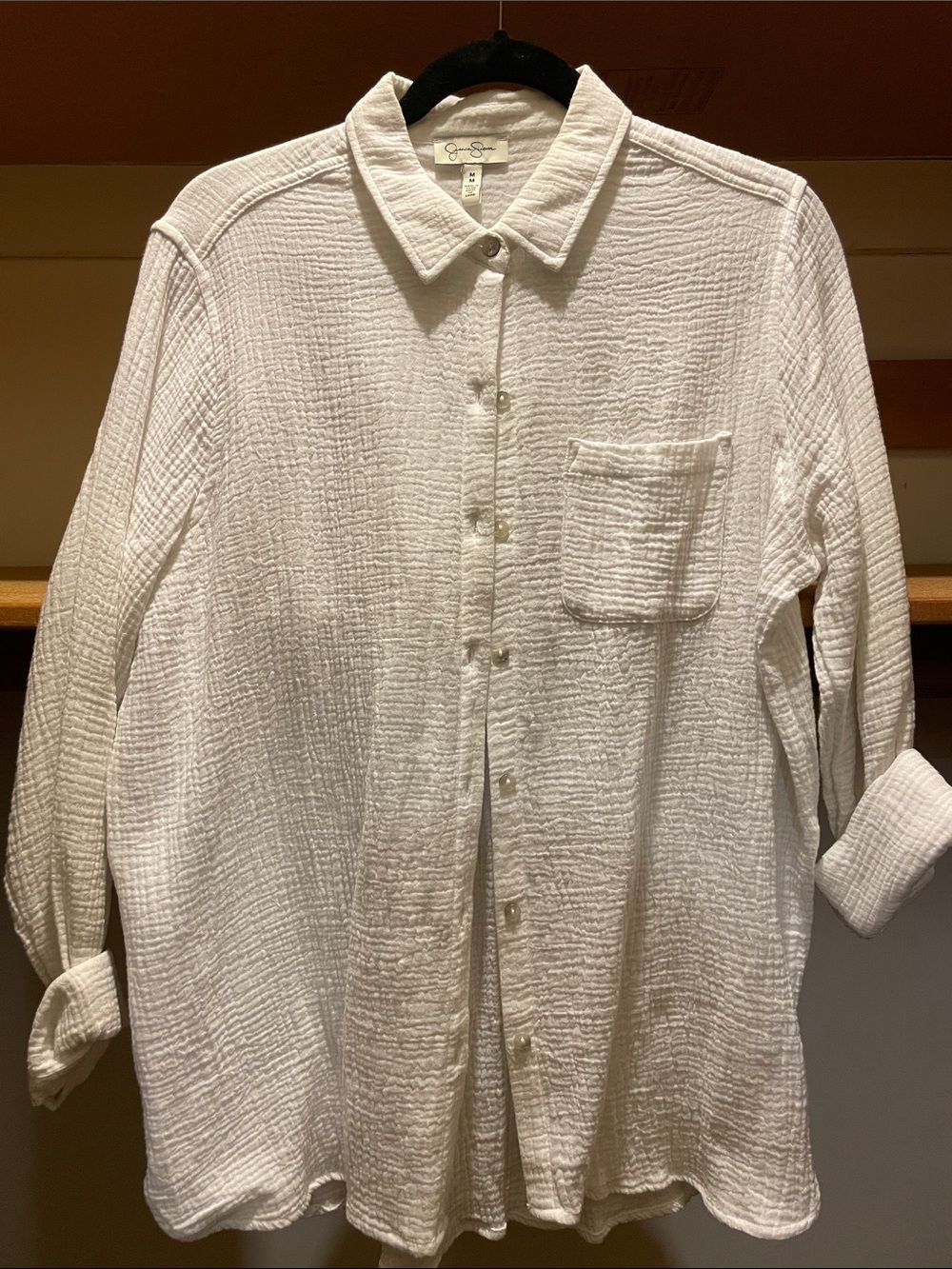 Jessica Simpson White Textured Button-Down Shirt